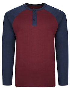Bigdude Raglan Grandad Long Sleeve T-Shirt Burgundy/Navy